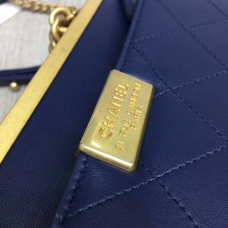 2018年新款口盖包 进口小羊皮 金色金属黄 宝石蓝 23c m