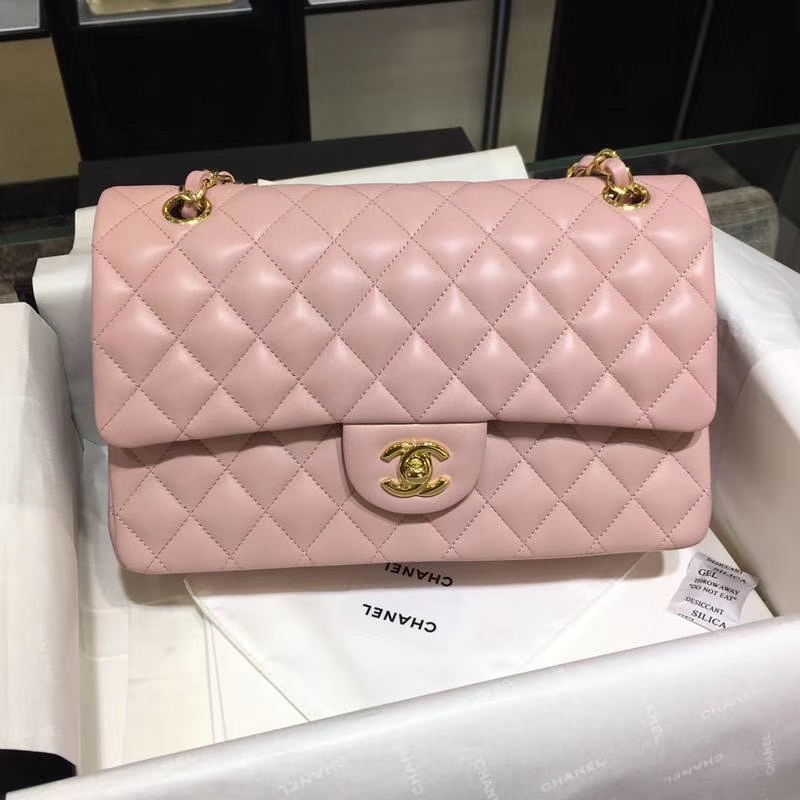 Chanel 香奈儿 进口小羊皮 25cm 现货 浅粉 金扣