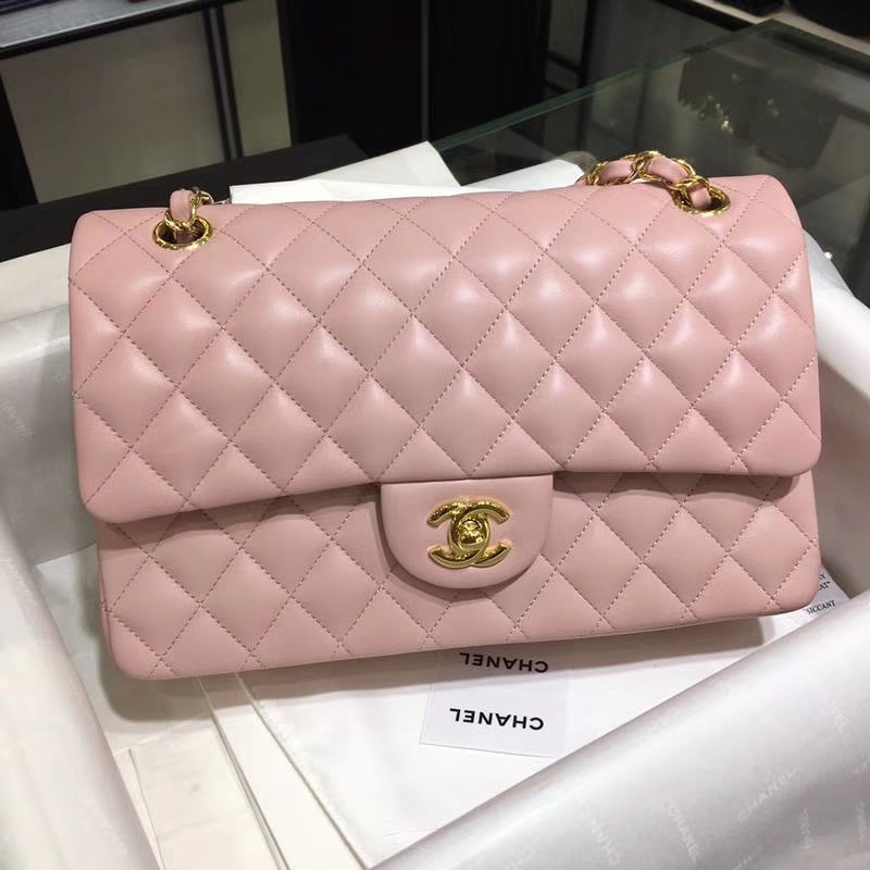 Chanel 香奈儿 进口小羊皮 25cm 现货 浅粉 金扣