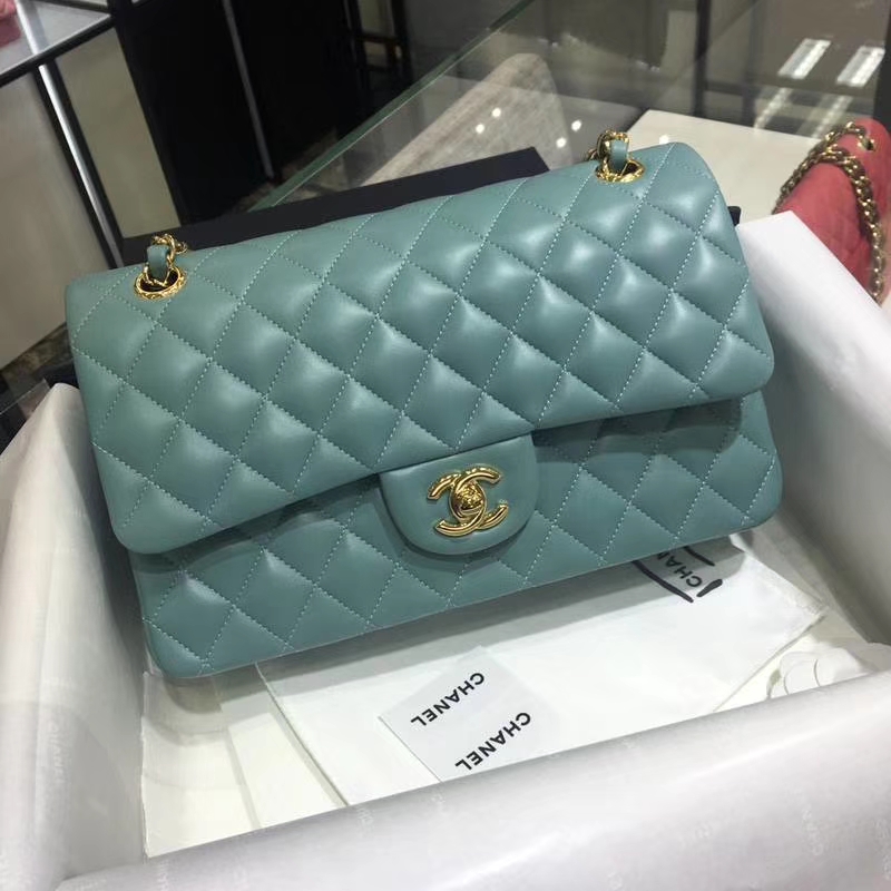 Chanel 香奈儿Classic Flap Bag 进口小羊皮 25cm 现货 薄荷绿 金扣