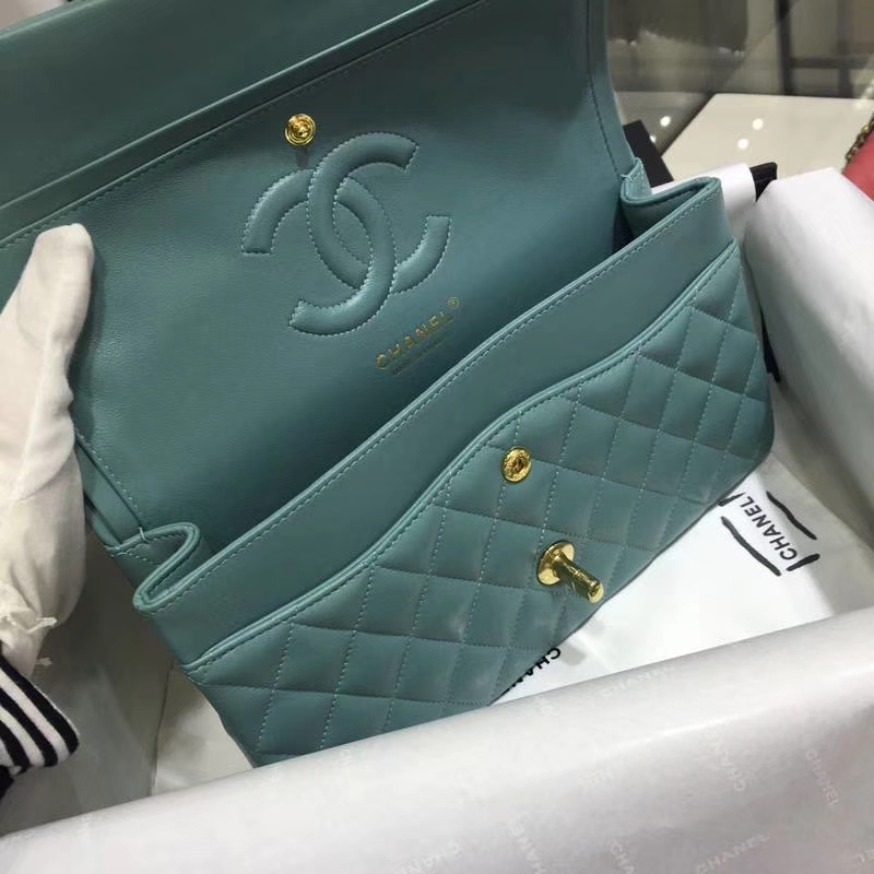 Chanel 香奈儿Classic Flap Bag 进口小羊皮 25cm 现货 薄荷绿 金扣