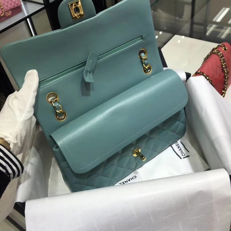 Chanel 香奈儿Classic Flap Bag 进口小羊皮 25cm 现货 薄荷绿 金扣