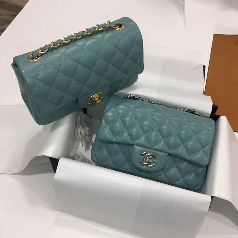 Chanel 香奈儿 Classic Flap Bag 进口小羊皮 20cm 现货 薄荷绿 银扣