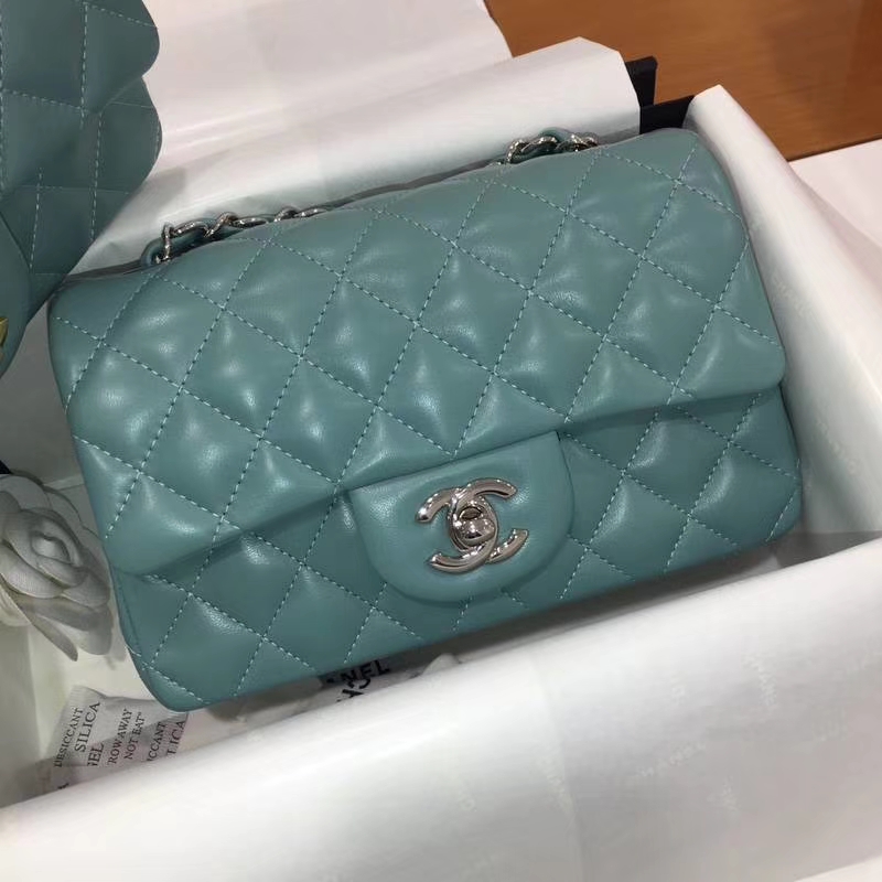 Chanel 香奈儿 Classic Flap Bag 进口小羊皮 20cm 现货 薄荷绿 银扣