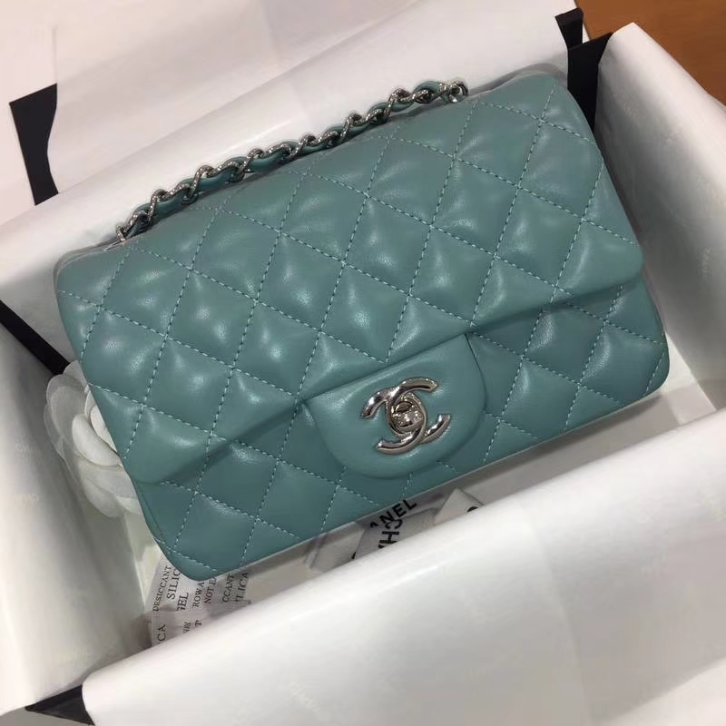 Chanel 香奈儿 Classic Flap Bag 进口小羊皮 20cm 现货 薄荷绿 银扣