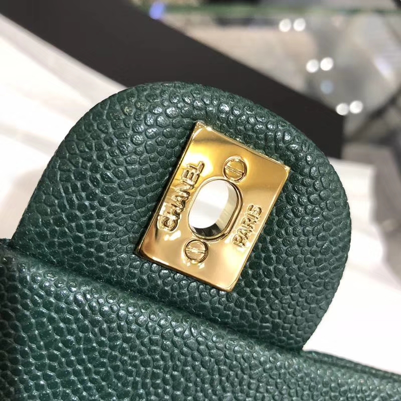 Chanel 香奈儿 Classic Flap Bag 鱼子酱  25cm 孔雀绿 金扣 现货