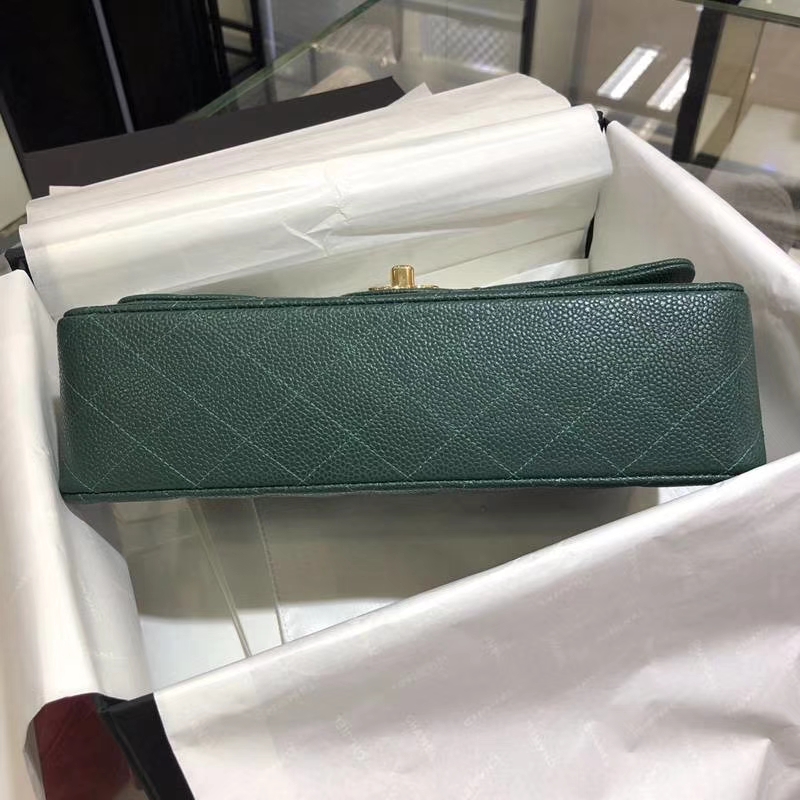 Chanel 香奈儿 Classic Flap Bag 鱼子酱  25cm 孔雀绿 金扣 现货