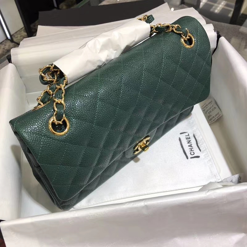 Chanel 香奈儿 Classic Flap Bag 鱼子酱  25cm 孔雀绿 金扣 现货