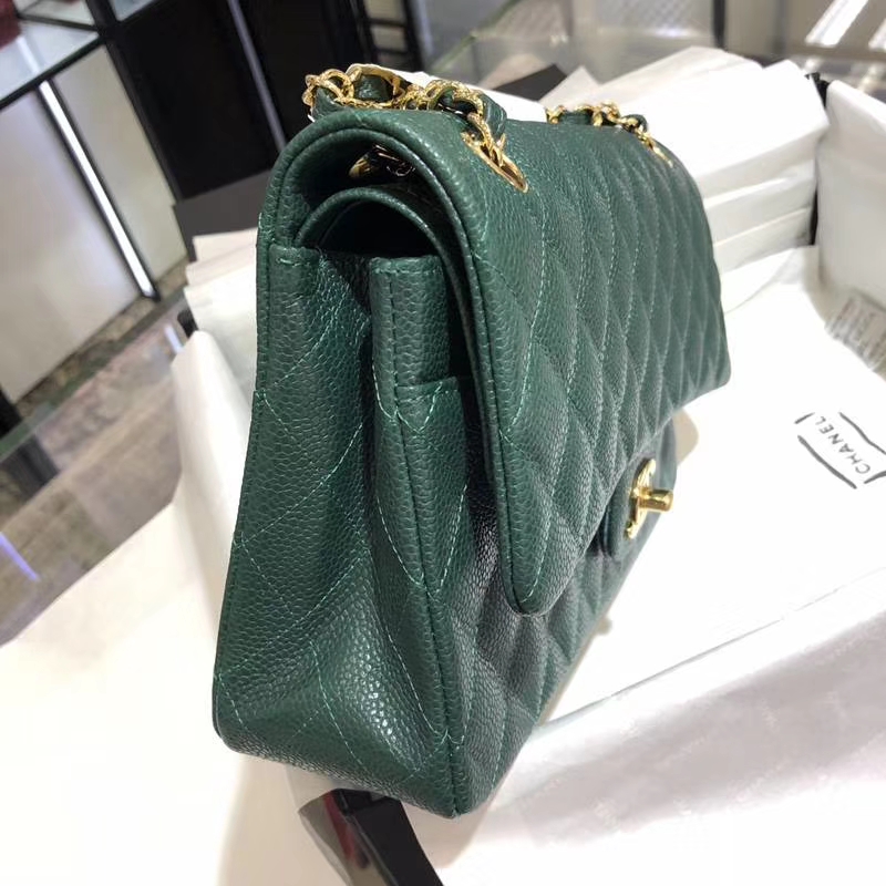 Chanel 香奈儿 Classic Flap Bag 鱼子酱  25cm 孔雀绿 金扣 现货