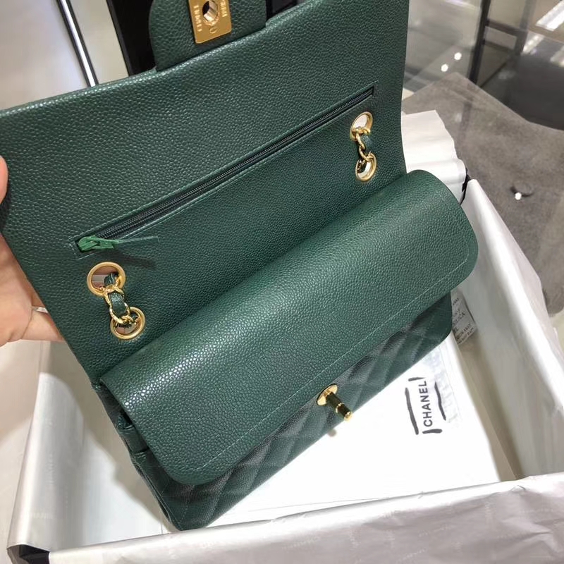 Chanel 香奈儿 Classic Flap Bag 鱼子酱  25cm 孔雀绿 金扣 现货