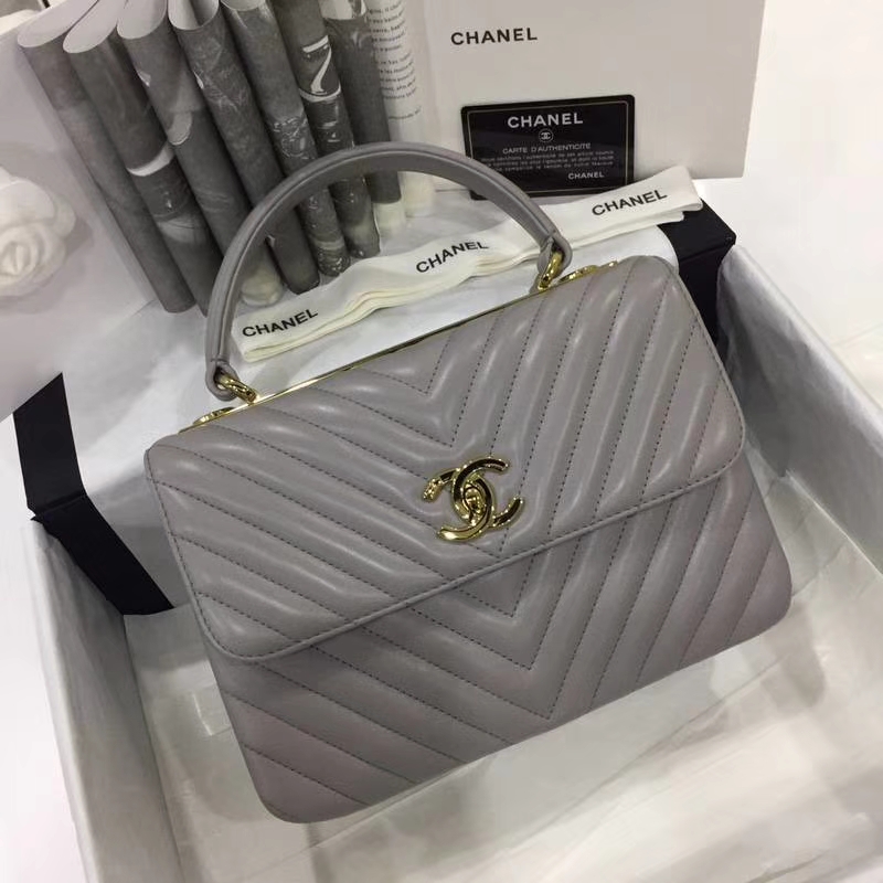 Chanel 香奈儿 2018年新款Trendy CC 大V款 大象灰 香槟金