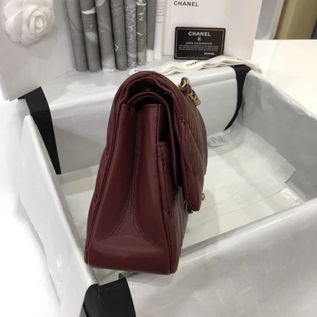 Chanel 香奈儿 希腊褶皱款 酒红色 25cm 现货 五金非常有质感