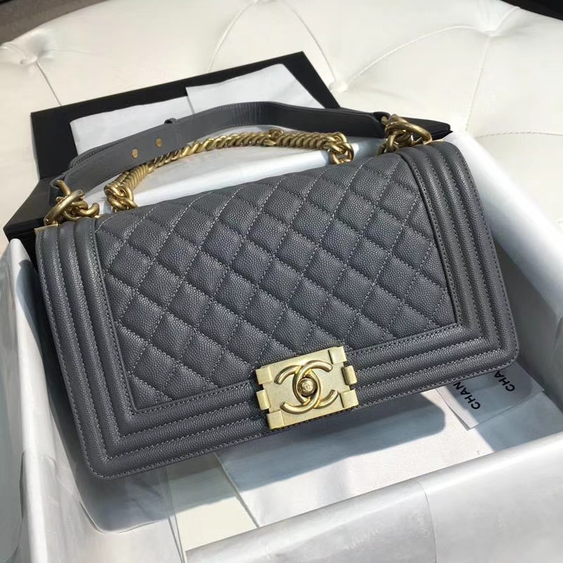 Chanel 香奈儿 leboy 25cm 小鱼子酱 灰色 纱金 