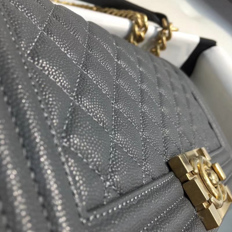 Chanel 香奈儿 leboy 25cm 小鱼子酱 灰色 纱金 