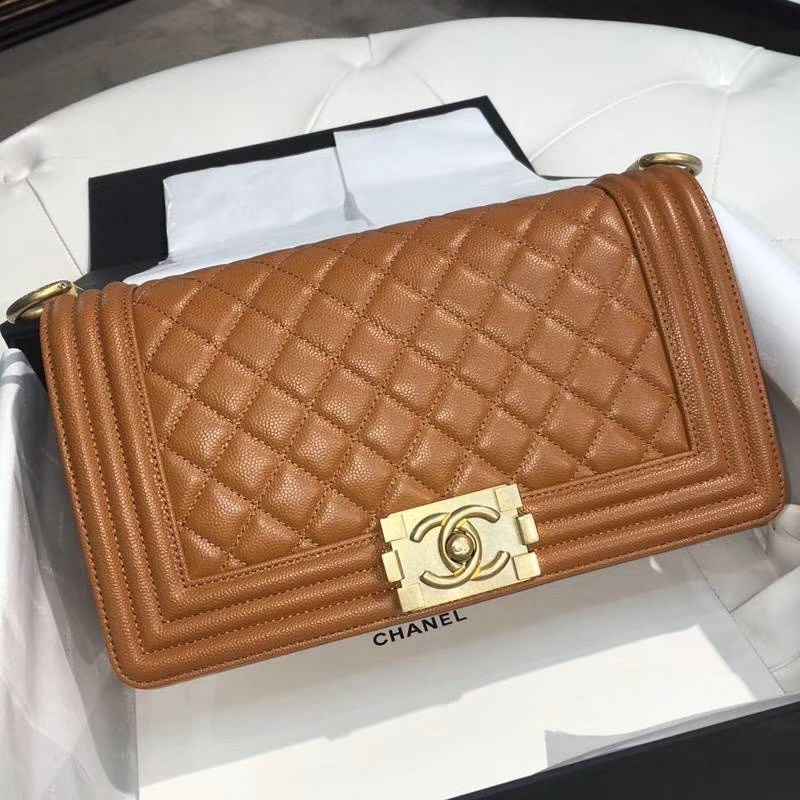 Chanel 香奈儿 leboy 25cm 小鱼子酱 黄色 焦糖色 纱金
