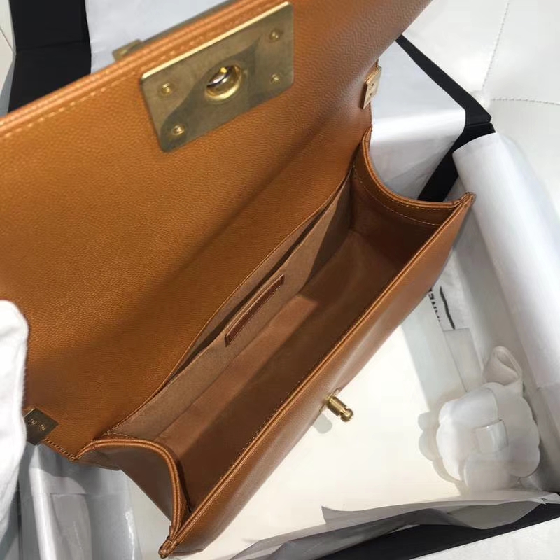 Chanel 香奈儿 leboy 25cm 小鱼子酱 黄色 焦糖色 纱金