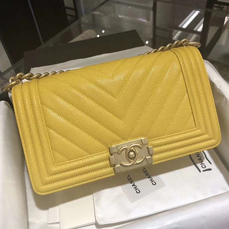 Chanel 香奈儿 Leboy Bag 大V款 鱼子酱 芒果黄 沙金 25cm