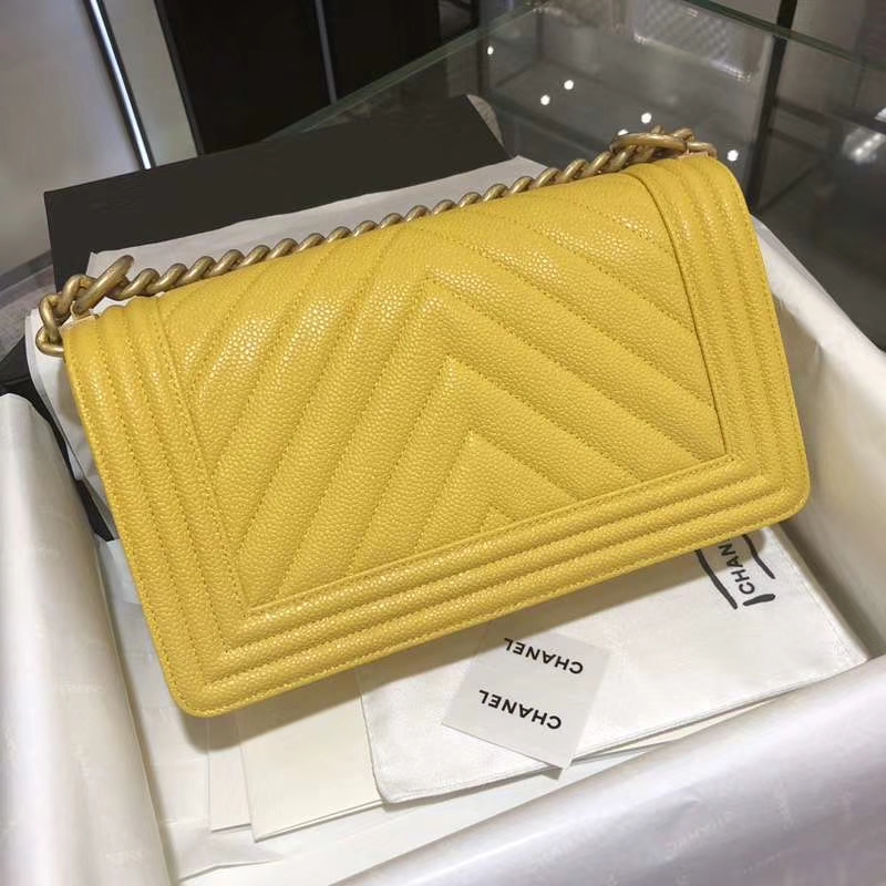 Chanel 香奈儿 Leboy Bag 大V款 鱼子酱 芒果黄 沙金 25cm