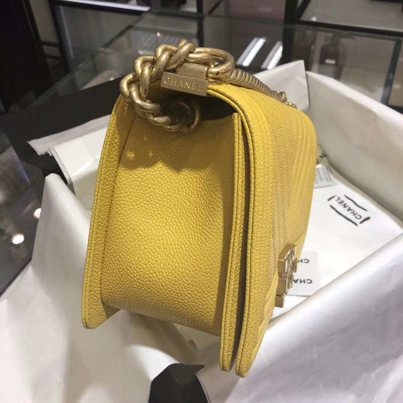 Chanel 香奈儿 Leboy Bag 大V款 鱼子酱 芒果黄 沙金 25cm
