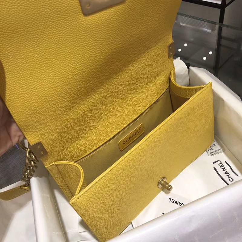 Chanel 香奈儿 Leboy Bag 大V款 鱼子酱 芒果黄 沙金 25cm