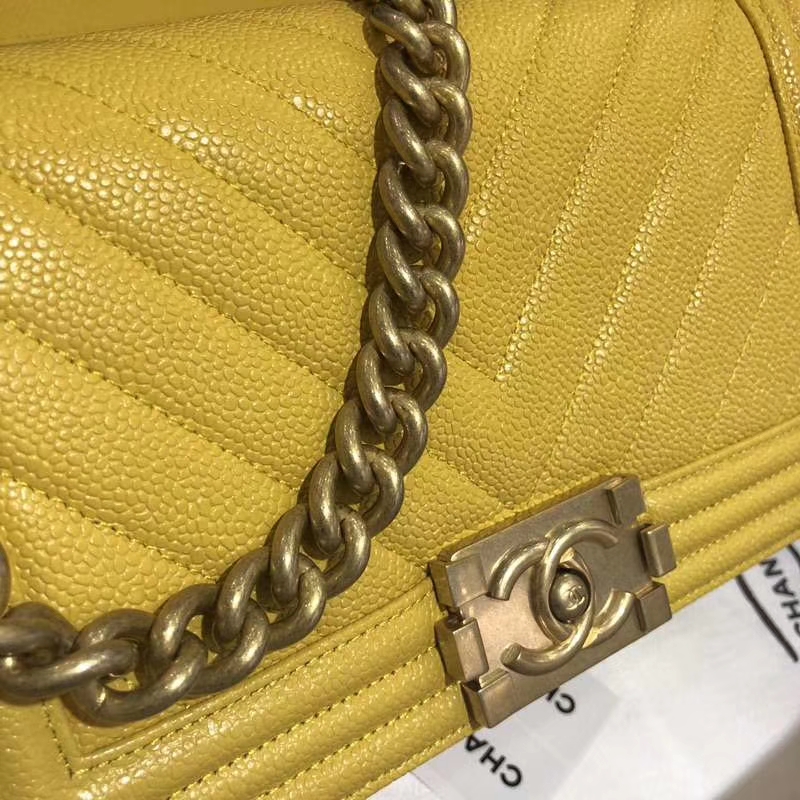 Chanel 香奈儿 Leboy Bag 大V款 鱼子酱 芒果黄 沙金 25cm