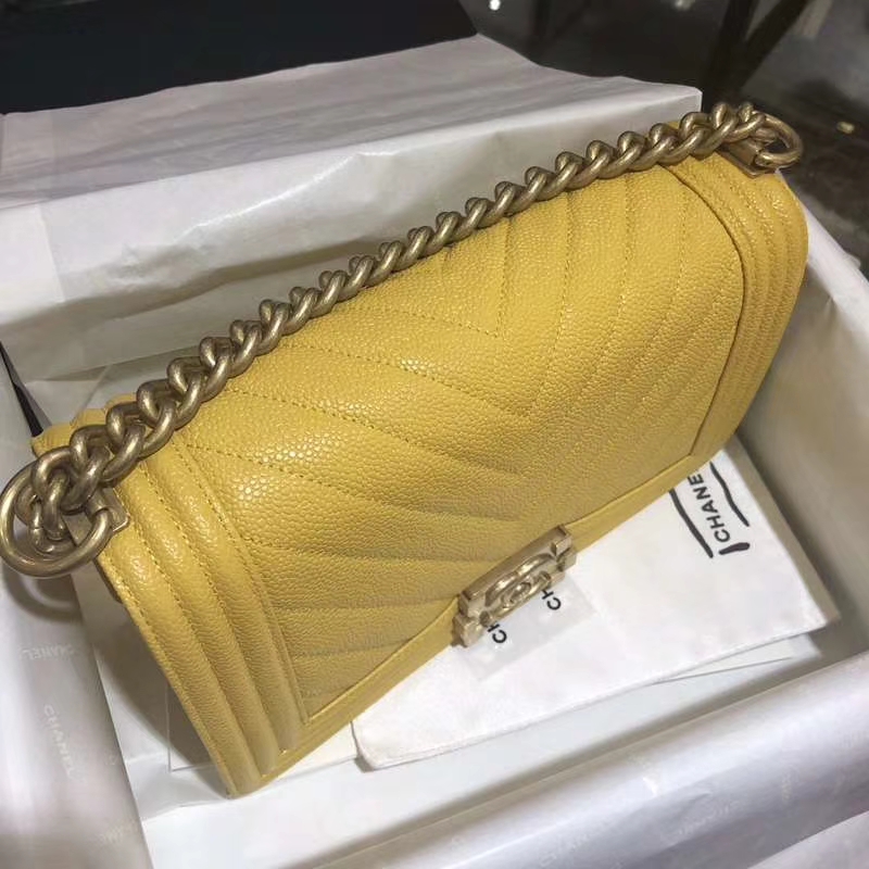 Chanel 香奈儿 Leboy Bag 大V款 鱼子酱 芒果黄 沙金 25cm