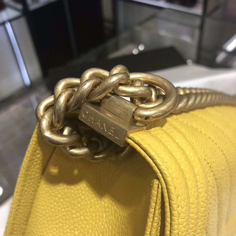 Chanel 香奈儿 Leboy Bag 大V款 鱼子酱 芒果黄 沙金 25cm