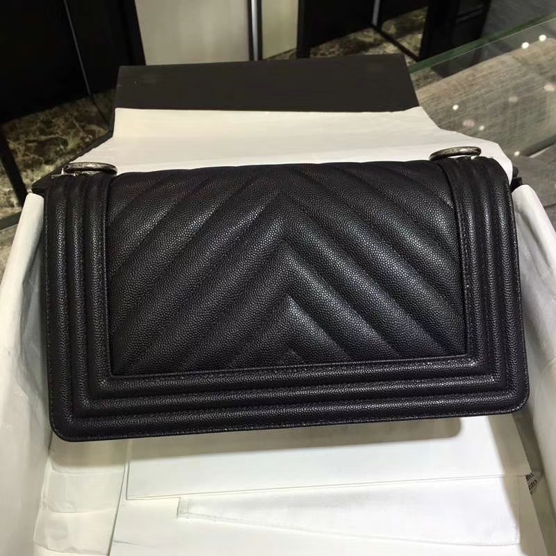Chanel 香奈儿 Leboy Bag 大V款 小球纹 25cm 黑色 古银