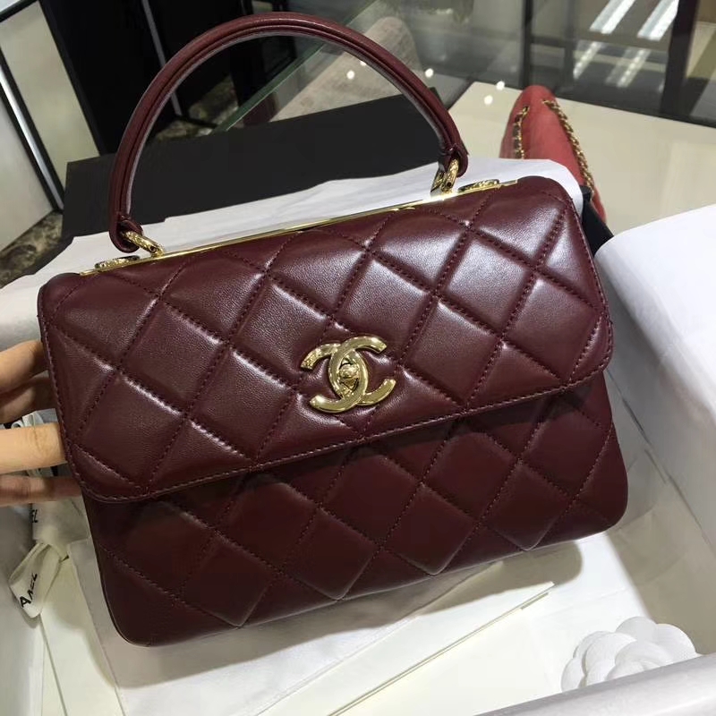 Chanel 香奈儿 Trendy CC 小羊皮 酒红色 25cm 现货 金扣