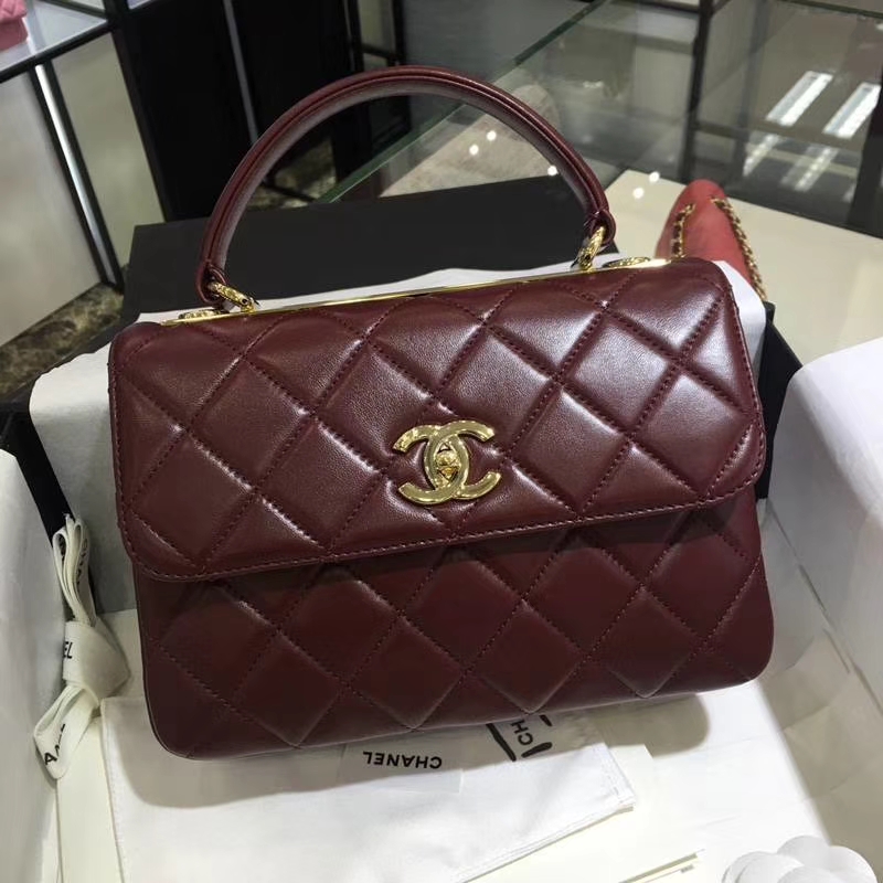Chanel 香奈儿 Trendy CC 小羊皮 酒红色 25cm 现货 金扣