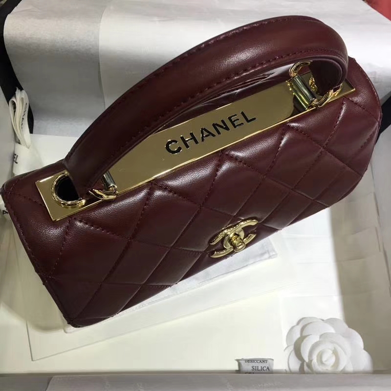 Chanel 香奈儿 Trendy CC 小羊皮 酒红色 25cm 现货 金扣