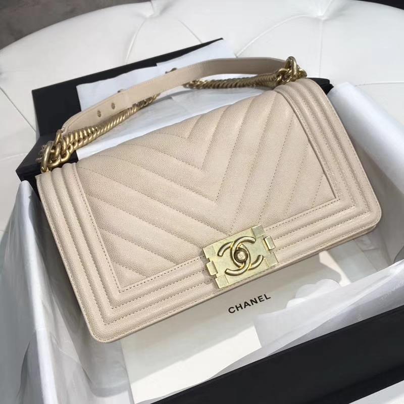 Chanel 香奈儿 leboy 25cm 小鱼子酱 香槟金 沙金 大V绣