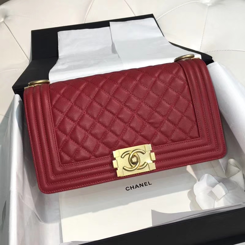 Chanel 香奈儿 leboy 25cm 小鱼子酱 玫瑰红 纱金