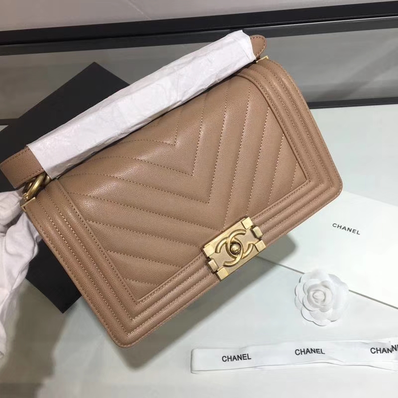 Chanel 香奈儿 leboy 25cm 小鱼子酱 焦糖色 纱金