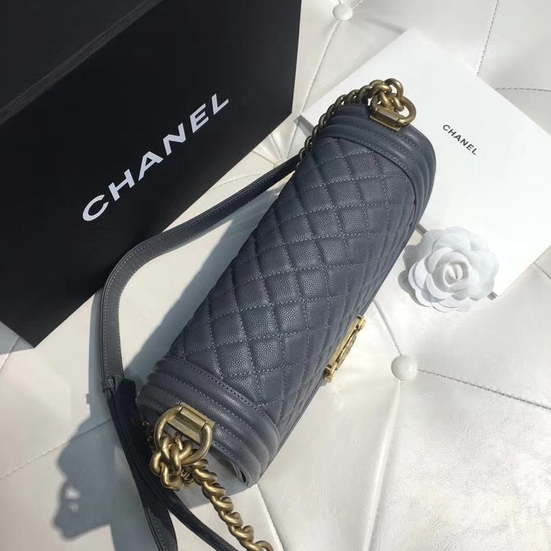 Chanel 香奈儿 leboy 25cm 小鱼子酱 灰色 纱金
