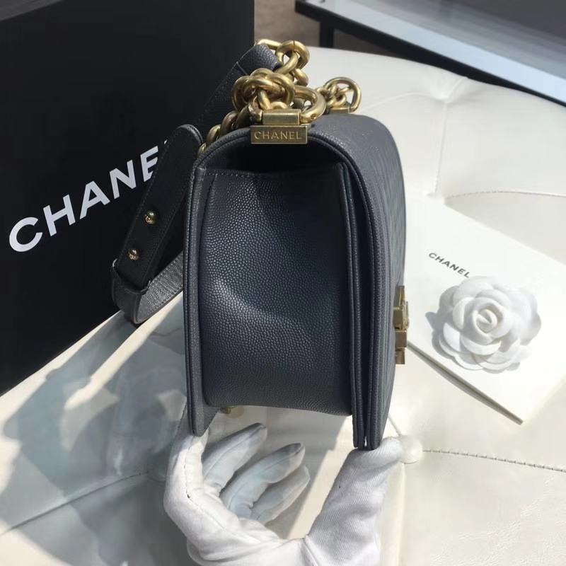 Chanel 香奈儿 leboy 25cm 小鱼子酱 灰色 纱金