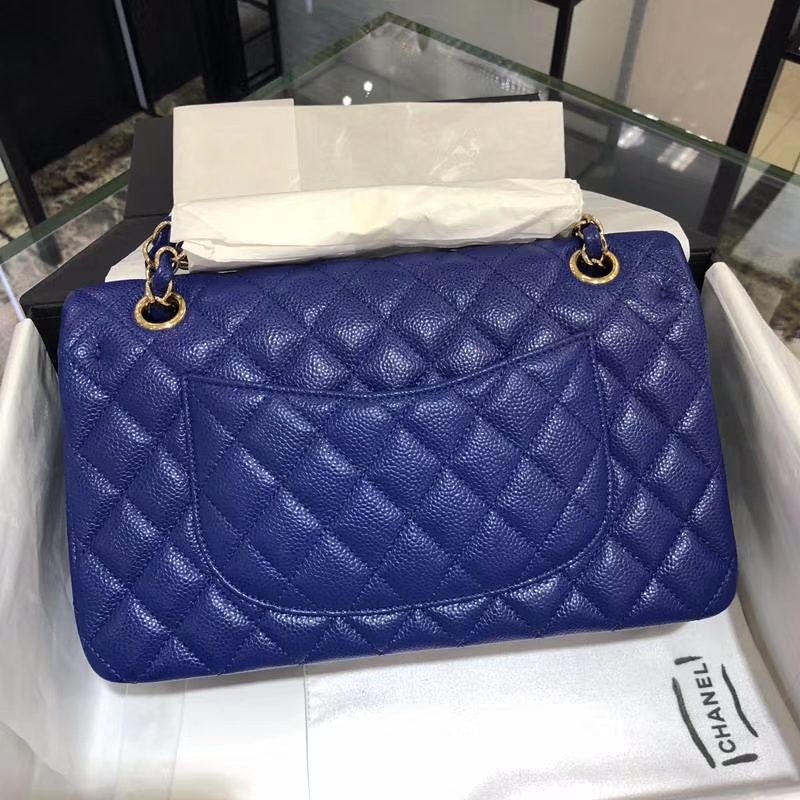Chanel 香奈儿 CF 经典系列 鱼子酱 电光蓝 25cm 金扣