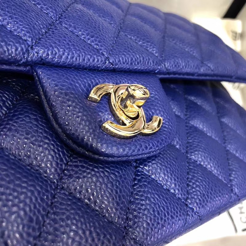 Chanel 香奈儿 CF 经典系列 鱼子酱 电光蓝 25cm 金扣