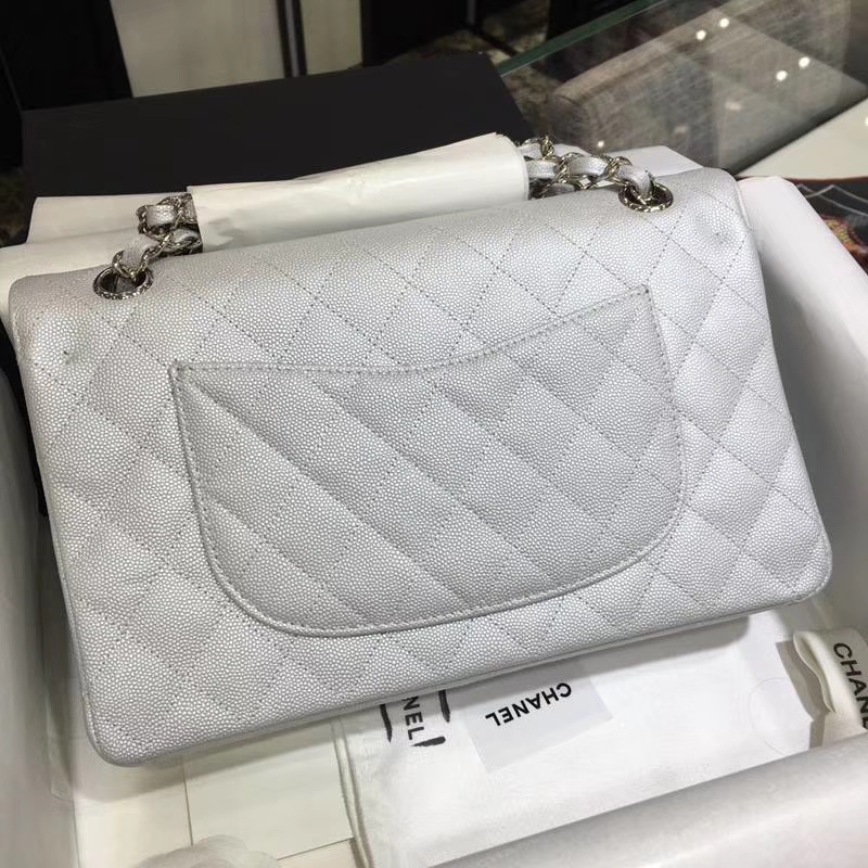 Chanel 香奈儿 CF 经典系列 鱼子酱 银色（车边） 25cm 银扣
