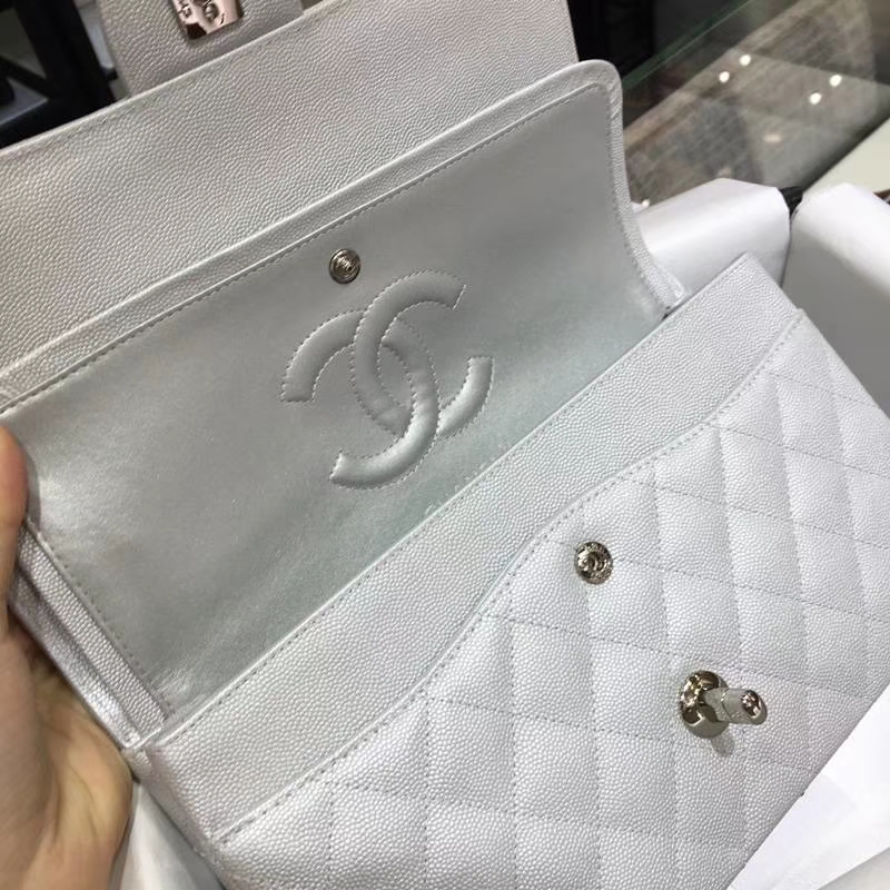 Chanel 香奈儿 CF 经典系列 鱼子酱 银色（车边） 25cm 银扣