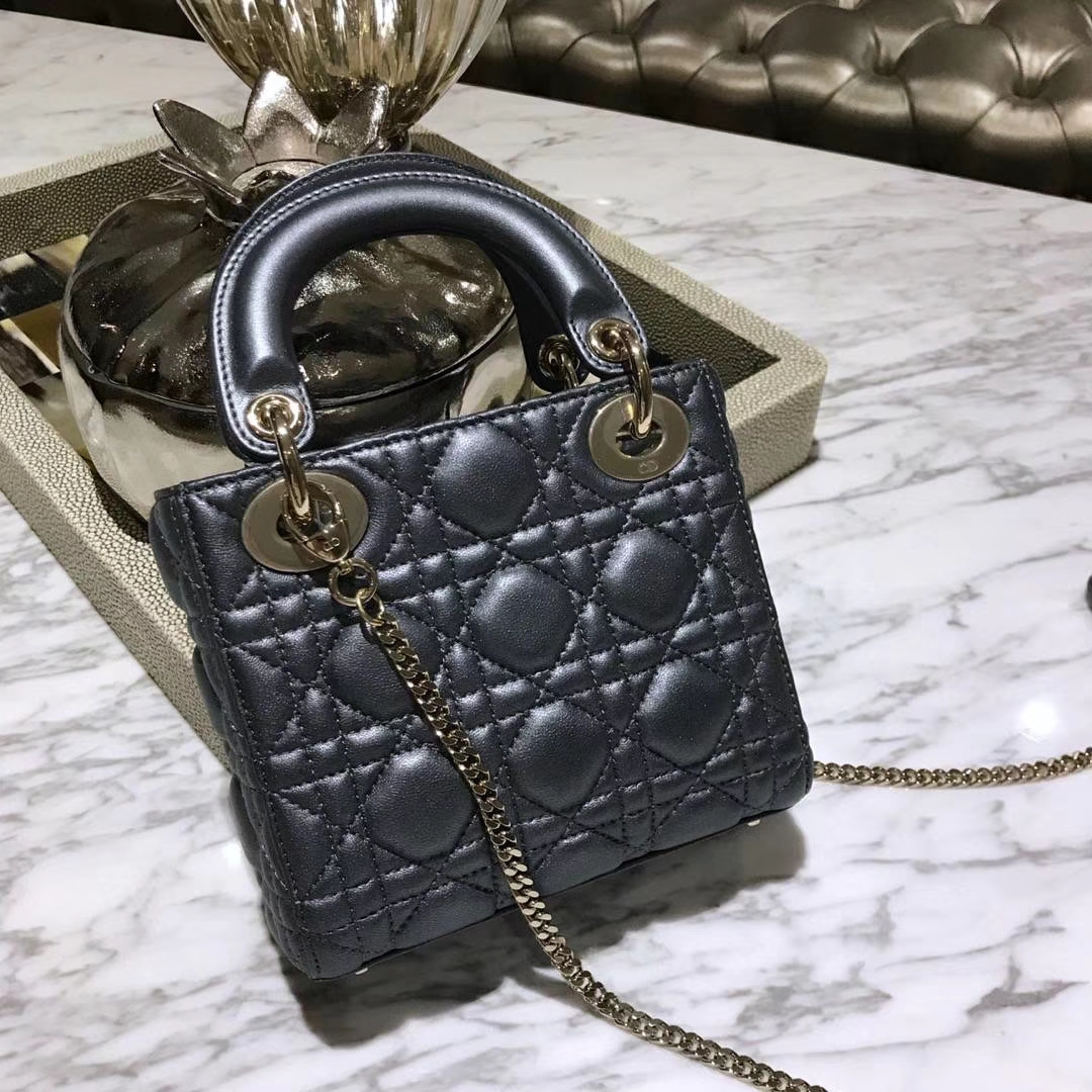 Dior 迪奥 戴妃包 Lady Dior 三格小羊皮戴妃 珠光皮 黑色 