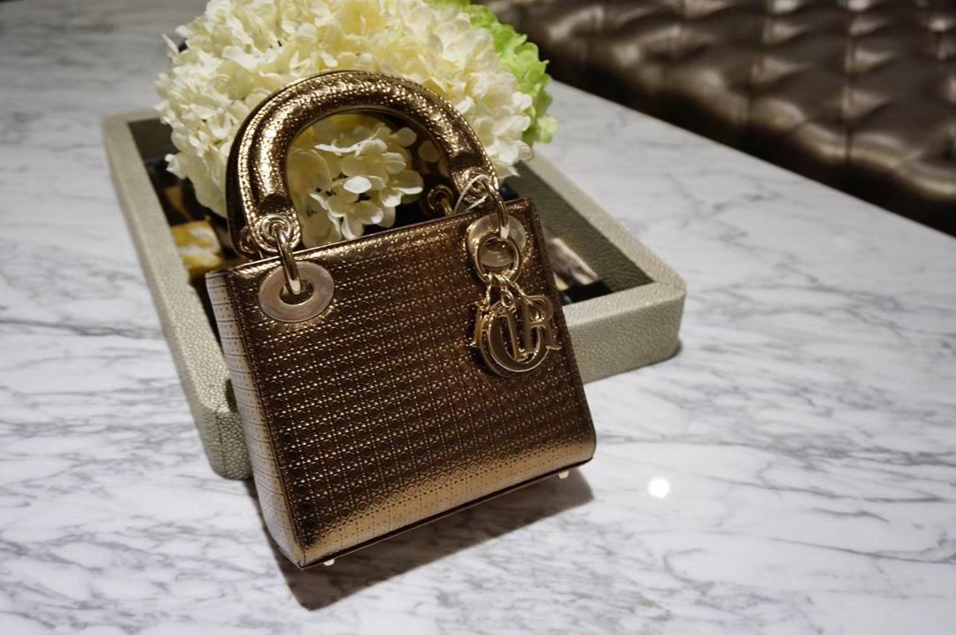 Dior 迪奥 戴妃包 Lady Dior 小号17cm古铜金色戴妃 聚会必备 闪耀全场