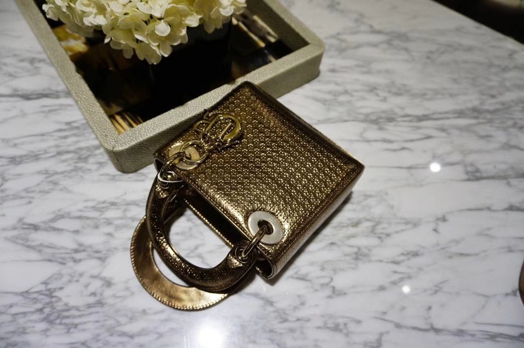 Dior 迪奥 戴妃包 Lady Dior 小号17cm古铜金色戴妃 聚会必备 闪耀全场
