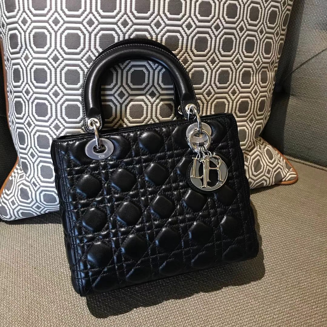 Dior 迪奥 经典羊皮 戴妃包 Lady Dior 五格24cm 黑色
