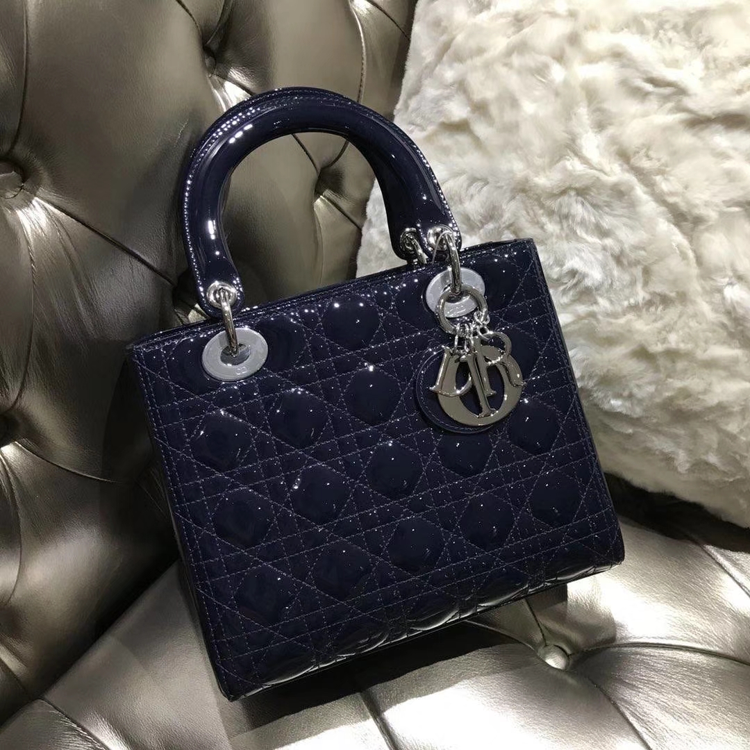 Dior 迪奥 经典牛皮 戴妃包 Lady Dior 五格24cm 宝石蓝