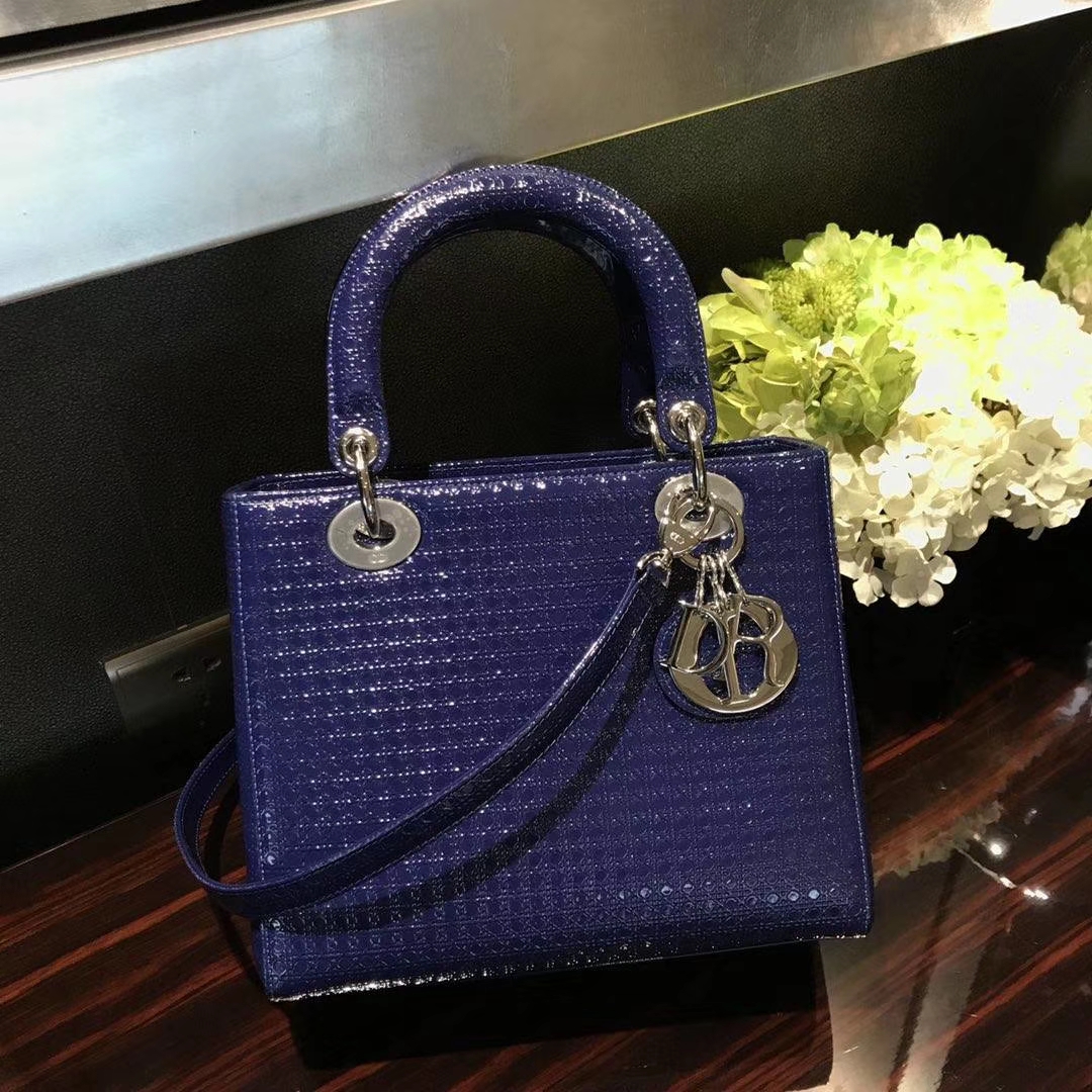 Dior 迪奥 戴妃包 Lady Dior 漆皮压纹 至尊宝石蓝 专柜品质