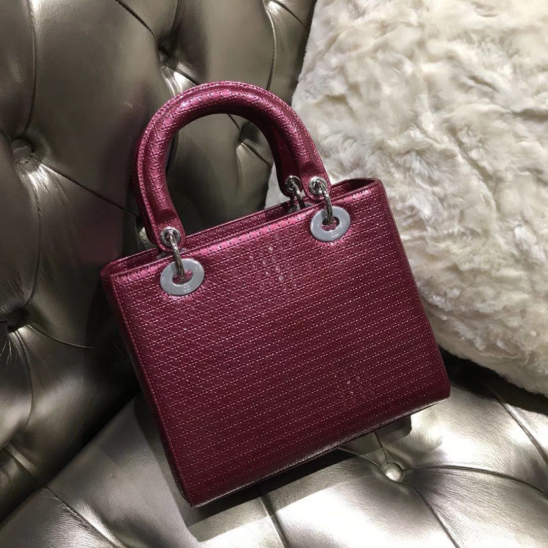 经典Dior 迪奥 戴妃包 Lady Dior 五格漆皮戴妃 酒红