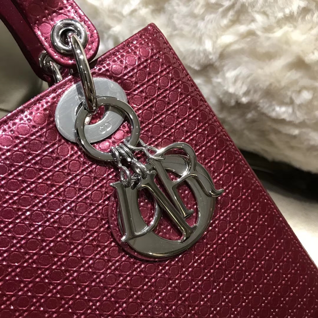 经典Dior 迪奥 戴妃包 Lady Dior 五格漆皮戴妃 酒红