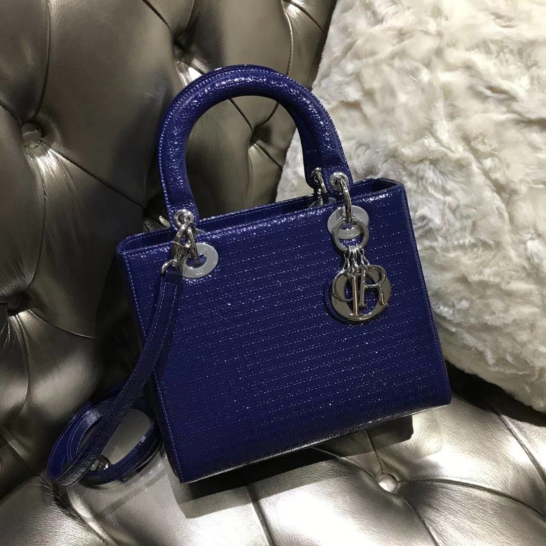Dior 迪奥 戴妃包 Lady Dior 漆皮压纹 至尊宝石蓝 专柜品质