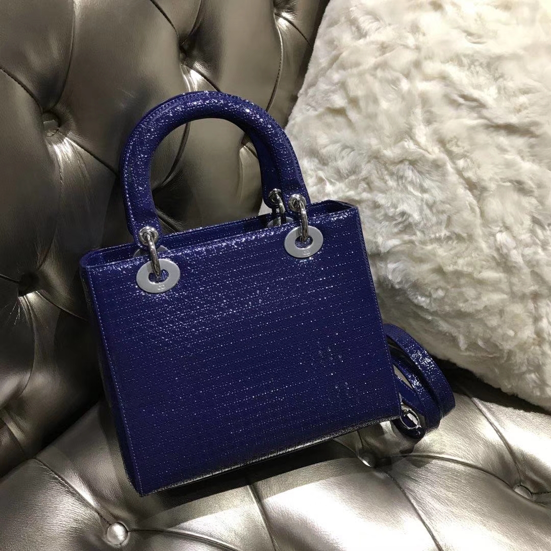 Dior 迪奥 戴妃包 Lady Dior 漆皮压纹 至尊宝石蓝 专柜品质